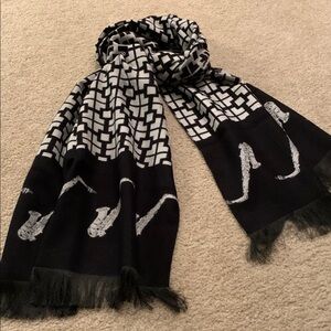 Saxophone Pattern Print Winter Scarf For Men or Women. Black & Gray Design - NWT